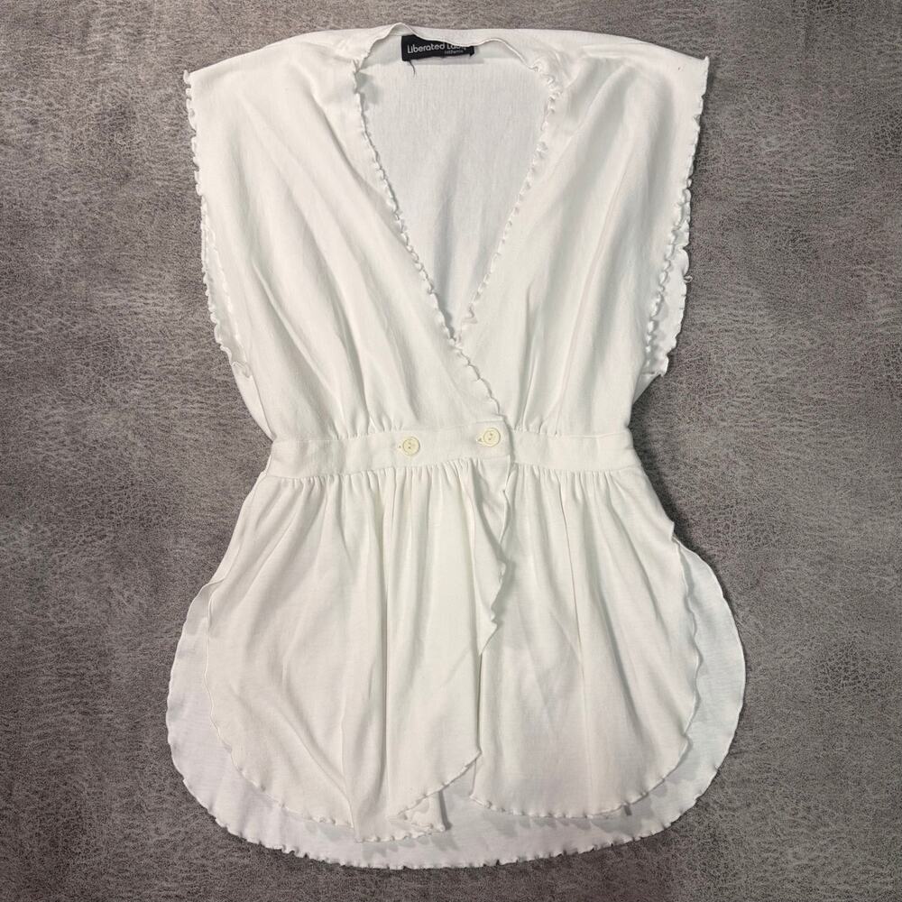 White Flutter Lettuce Trim Blouse